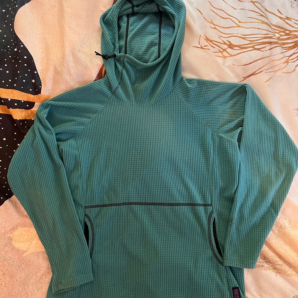 Melanzana Womens Large Microgrid Hoodie Aquifer
